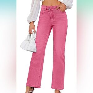 NWT Women's Pink High Waisted Crossover Jeans Wide Leg Stretchable Casual Size 8